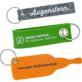 Dienstleister: Schlüsselanhänger aus Filz in individuellen Formen, große Auswahl an Filz-Farben, ab 300 Stück. - Pins & mehr GmbH & Co. KG